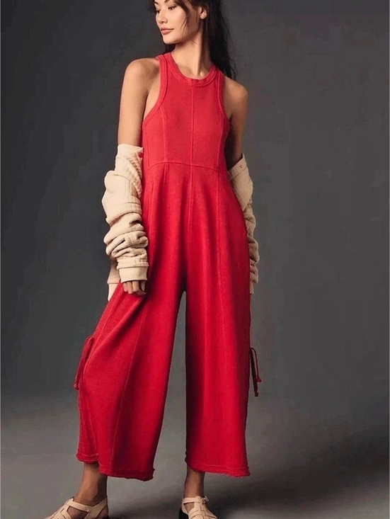 Anthropologie Pants - Anthropologie Daily Practice Red Wide Leg Jumpsuit Size XXS